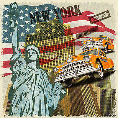 New York vintage poster. (keretezett kép) - vászonkép, falikép otthonra és irodába