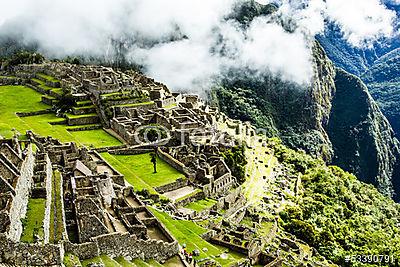 Machu Picchu, az ősi inka város Andoknál, Peru (többrészes kép) - vászonkép, falikép otthonra és irodába