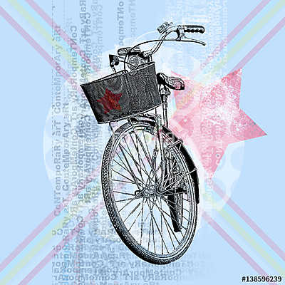 Bicycle with a pale blue background. Contemporary poster with elements of modern design. (többrészes kép) - vászonkép, falikép otthonra és irodába