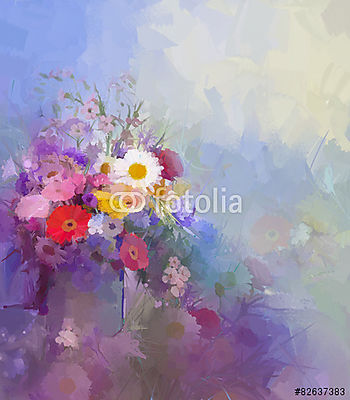 Absztrakt  virágok csokorban (olajfestmény reprodukció) (fotótapéta) - vászonkép, falikép otthonra és irodába