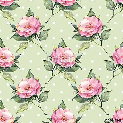 Watercolor floral seamless pattern with roses 8 (többrészes kép) - vászonkép, falikép otthonra és irodába