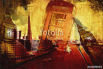 London oil art illustration (többrészes kép) - vászonkép, falikép otthonra és irodába