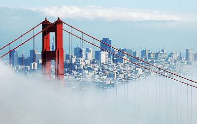 golden gate & san francisco under fog (többrészes kép) - vászonkép, falikép otthonra és irodába