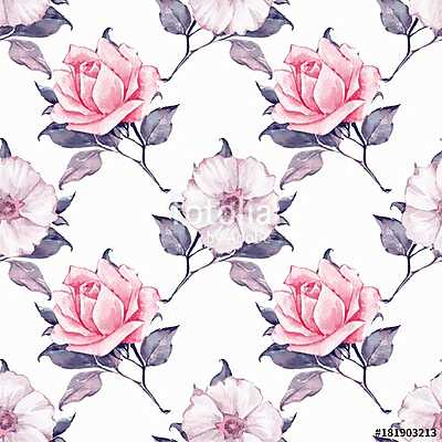 Floral seamless pattern. Watercolor background with beautiful ro (keretezett kép) - vászonkép, falikép otthonra és irodába