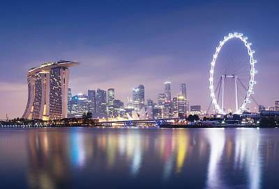 Szingapúr horizont éjszaka. (bögre) - vászonkép, falikép otthonra és irodába