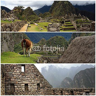 Peru kollagája Machu Pichu és Titicaca tó tájakkal (bögre) - vászonkép, falikép otthonra és irodába