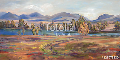 Őszi panoráma táj (olajfestmény reprodukció) (többrészes kép) - vászonkép, falikép otthonra és irodába