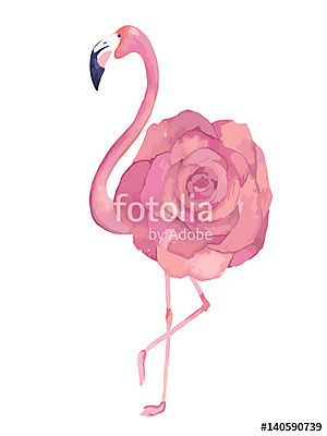Az egzotikus flamingó akvarellje. Nyári dekorációs nyomat a csom (fotótapéta) - vászonkép, falikép otthonra és irodába