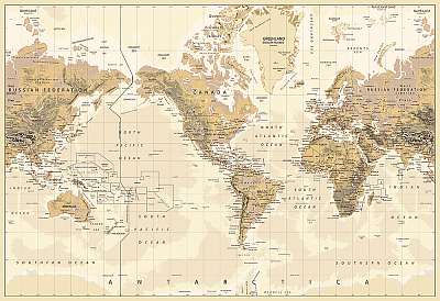 Világtérkép - Amerika centralizált - barna színvilág (többrészes kép) - vászonkép, falikép otthonra és irodába