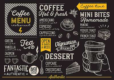 Coffee menu restaurant, drink template. (keretezett kép) - vászonkép, falikép otthonra és irodába