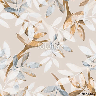 Leaves Seamless Pattern. Hand Drawn  Background. (fotótapéta) - vászonkép, falikép otthonra és irodába