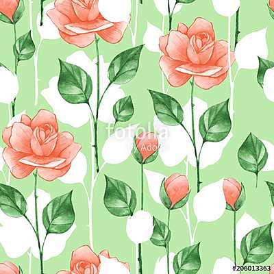 Floral seamless pattern. Watercolor background with roses 5 (keretezett kép) - vászonkép, falikép otthonra és irodába