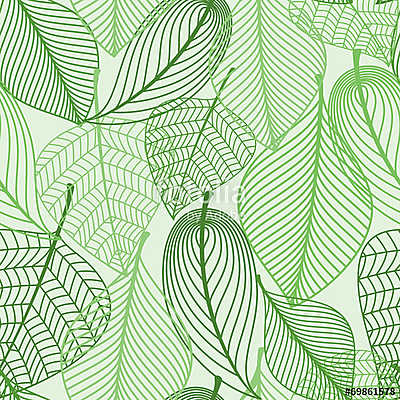 Green leaves seamless pattern background (bögre) - vászonkép, falikép otthonra és irodába