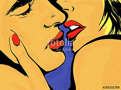 pop art couple amour, baiser,sensualité,gros plan (többrészes kép) - vászonkép, falikép otthonra és irodába