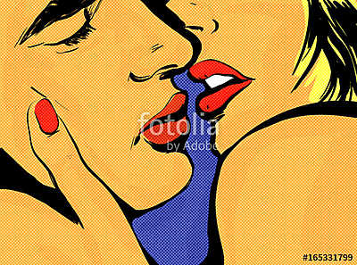 pop art couple amour, baiser,sensualité,gros plan (bögre) - vászonkép, falikép otthonra és irodába