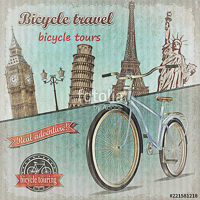 Bicycle tour poster. (keretezett kép) - vászonkép, falikép otthonra és irodába