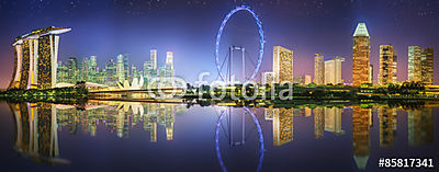 Szingapúr Skyline és kilátás Marina Bayre (keretezett kép) - vászonkép, falikép otthonra és irodába