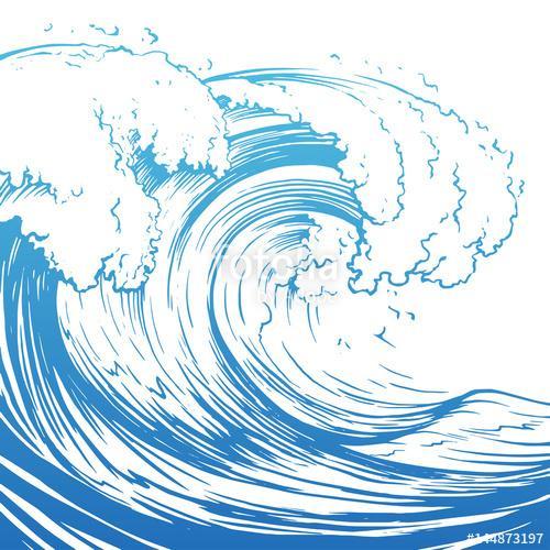 Great wave hand drawing illustration, Katsushika Hokusai