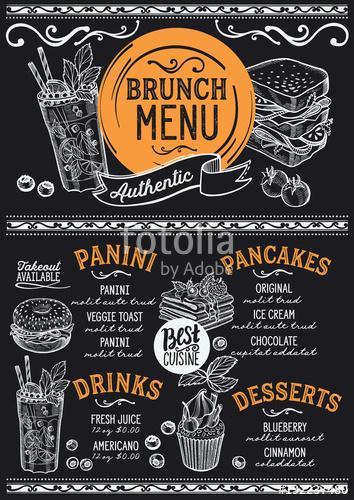 Brunch restaurant menu. Vector food flyer for bar and cafe. Desi, Premium Kollekció