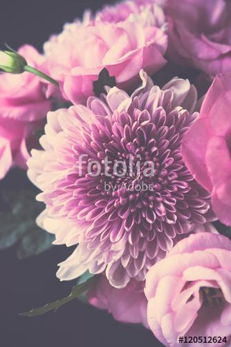 Bouquet of pink flowers closeup, eustoma and chrysanthemum, Premium Kollekció