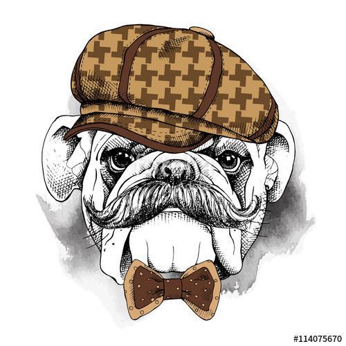 The poster with the image of the dog Bulldog with a mustache in , Premium Kollekció