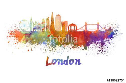 London V2 skyline in watercolor splatters with clipping path, Premium Kollekció