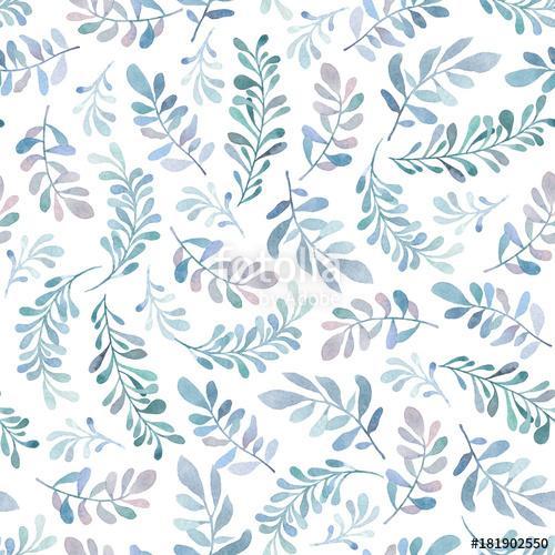 Watercolor seamless pattern with blue and green branches in gent, Premium Kollekció