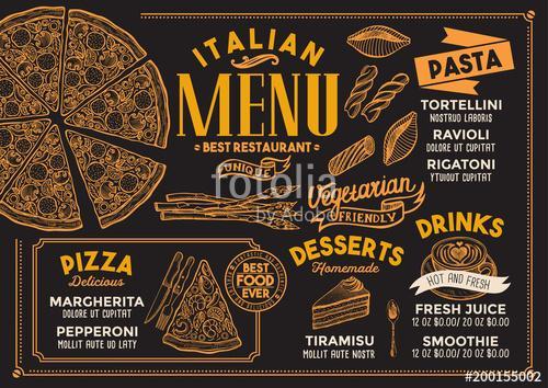 Pizza restaurant menu. Vector food flyer for bar and cafe. Desig, Premium Kollekció