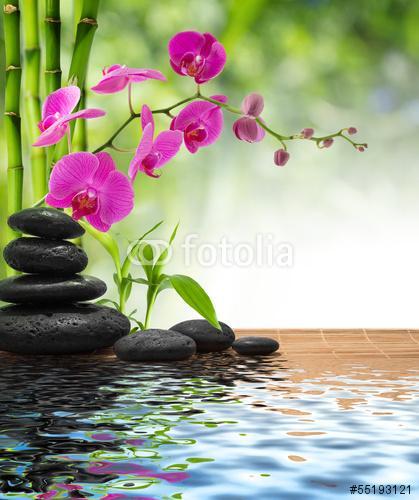 összetett bambusz-lila orchidea-fekete kövek, Premium Kollekció