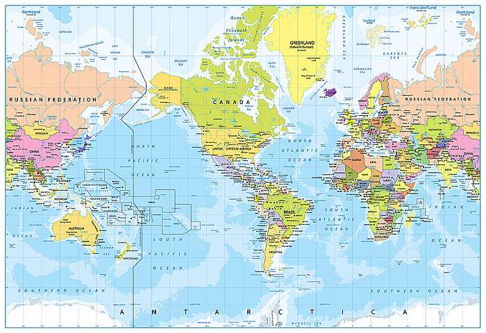 Világtérkép - Amerika központjában - Bathymetry, Premium Kollekció