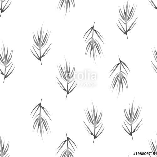 Watercolor seamless background, monochrome. Black leaves, silhou, Premium Kollekció