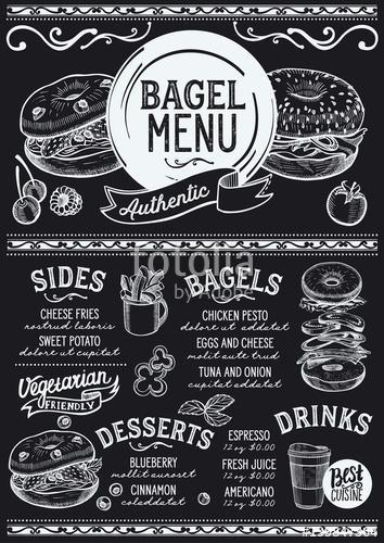 Bagels restaurant menu. Vector sandwich food flyer for bar and c, Premium Kollekció