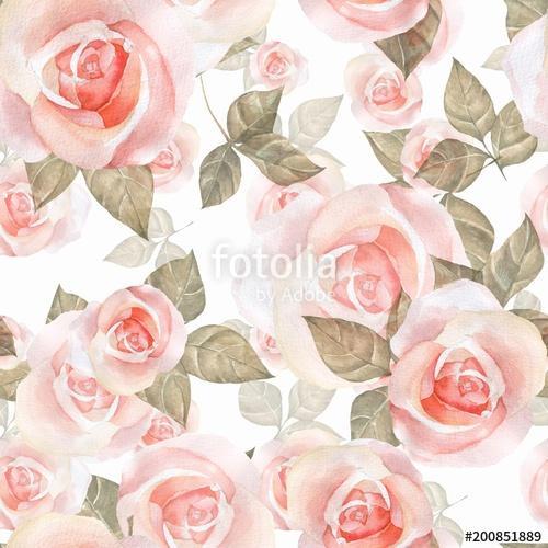 Delicate roses. Hand drawn watercolor floral seamless pattern 9, Premium Kollekció