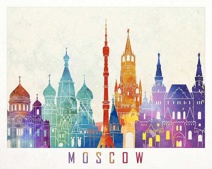 Moszkva landmarks watercolor poster, Premium Kollekció