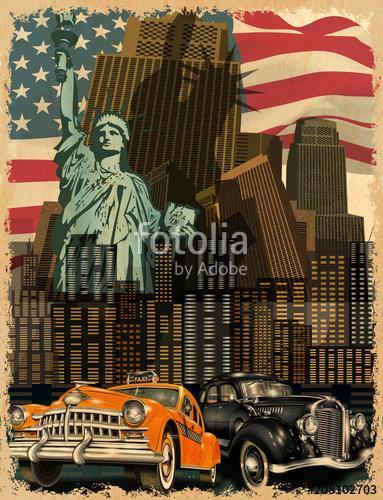 New York vintage poster.	, Premium Kollekció