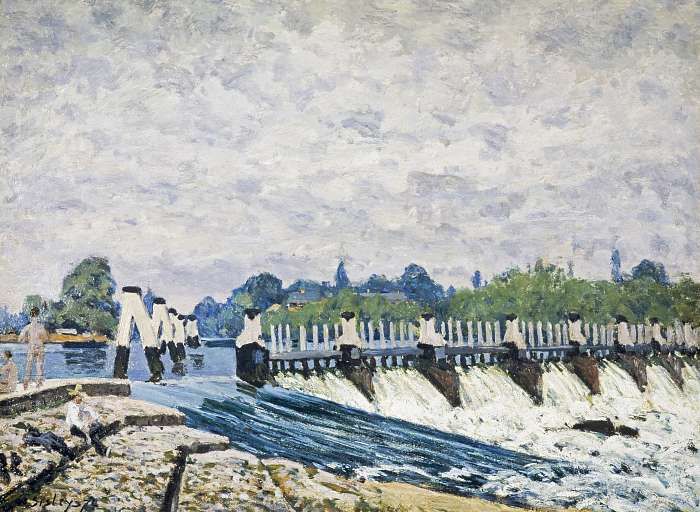 Duzzasztógát a temzén, Hampton Court, Alfred Sisley