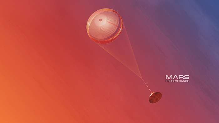 Perseverance nyitott ejtőernyővel tart a Mars felszíne felé (Illusztráció), Fotóművészek