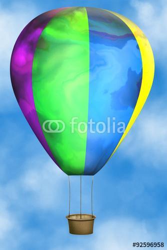 Csíkos hőlégballon a kék égen illusztráció, Premium Kollekció