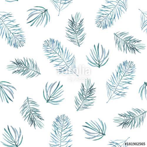 Watercolor seamless pattern with spruce branches., Premium Kollekció