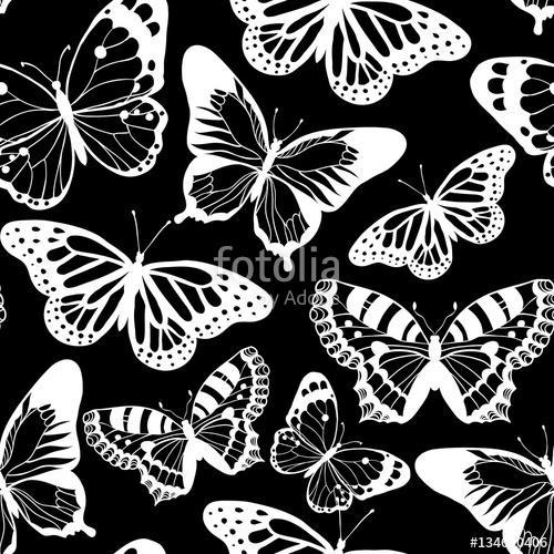 Pillangók fekete-fehér tapétaminta, 