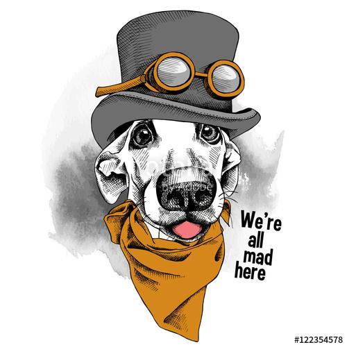 Portrait funny dog wearing steampunk top hat with glasses and cr, Premium Kollekció