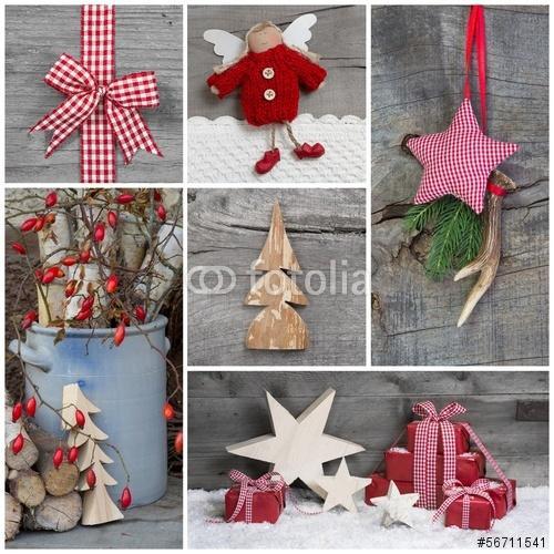Karácsony - Természetes fa dekoráció - vörös, Premium Kollekció