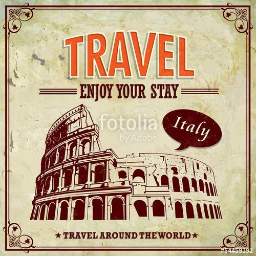 Vintage Travel Olaszország Colosseum Rómában nyaralás címkék, Premium Kollekció