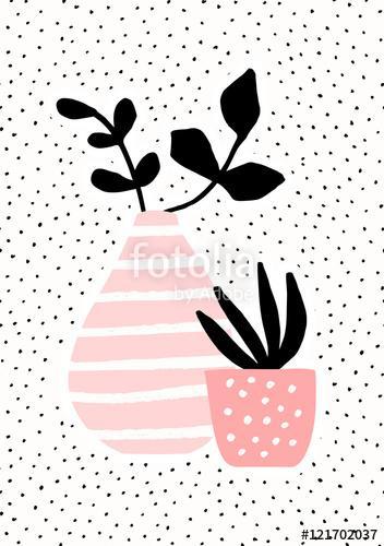 Pink Vase and Pot with Plants, Premium Kollekció
