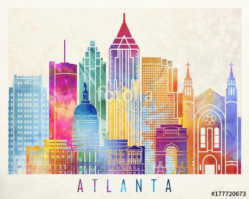 Atlanta landmarks watercolor poster, Premium Kollekció