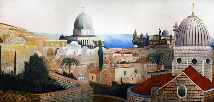 Templomtéri kilátás a Holt-tengerre Jeruzsálemben (színverzió 1), Csontváry Kosztka Tivadar