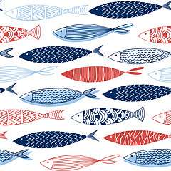 Kék-piros halak tapétaminta, 