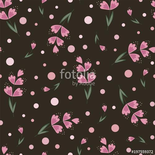Spring floral seamless pattern with pink flowers on a dark backg, Premium Kollekció