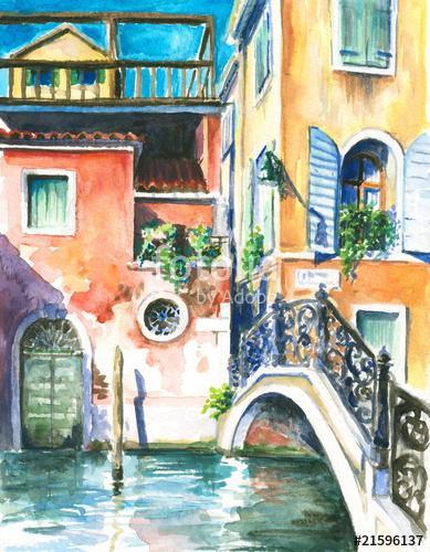 Venice watercolor painted., Premium Kollekció