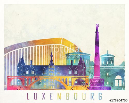 Luxembourg landmarks watercolor poster, Premium Kollekció